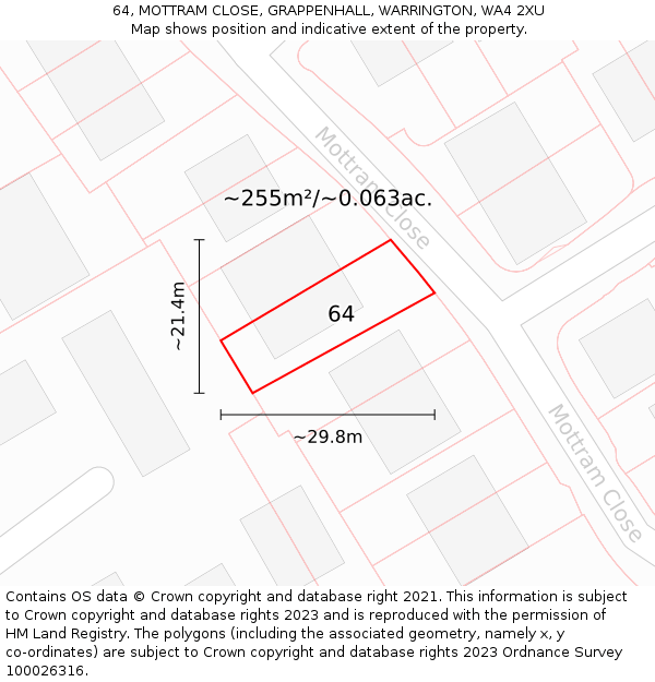 64, MOTTRAM CLOSE, GRAPPENHALL, WARRINGTON, WA4 2XU: Plot and title map