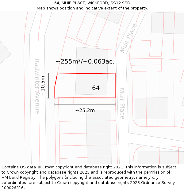 64, MUIR PLACE, WICKFORD, SS12 9SD: Plot and title map