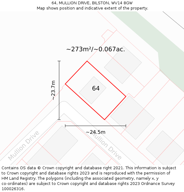 64, MULLION DRIVE, BILSTON, WV14 8GW: Plot and title map