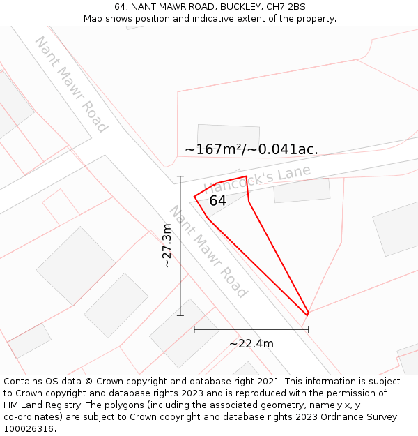 64, NANT MAWR ROAD, BUCKLEY, CH7 2BS: Plot and title map