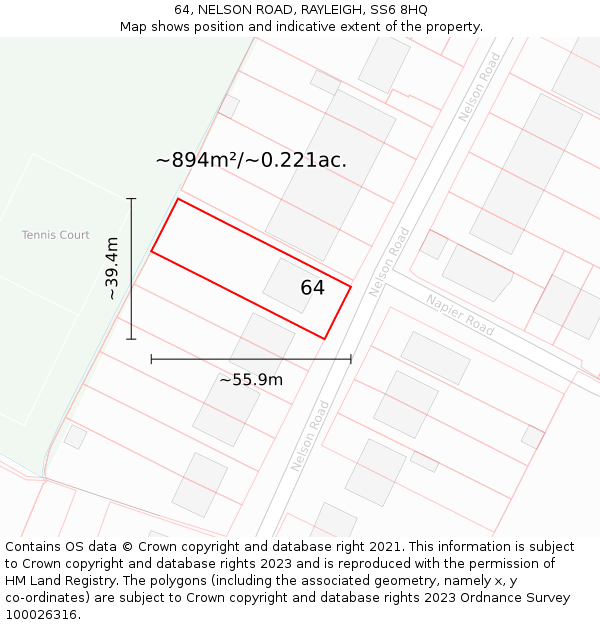 64, NELSON ROAD, RAYLEIGH, SS6 8HQ: Plot and title map