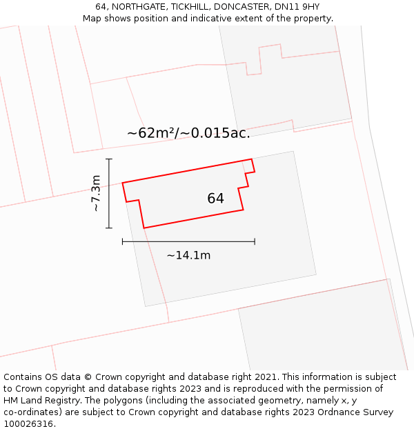 64, NORTHGATE, TICKHILL, DONCASTER, DN11 9HY: Plot and title map