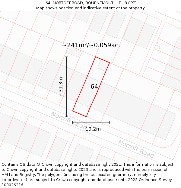 64, NORTOFT ROAD, BOURNEMOUTH, BH8 8PZ: Plot and title map