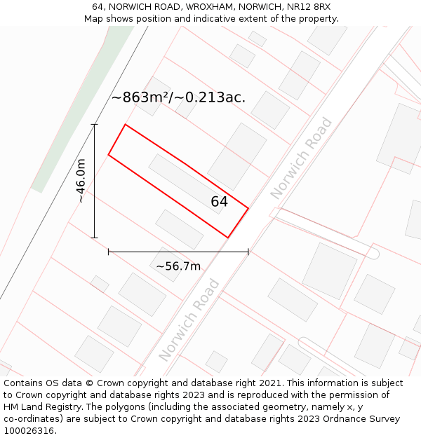 64, NORWICH ROAD, WROXHAM, NORWICH, NR12 8RX: Plot and title map