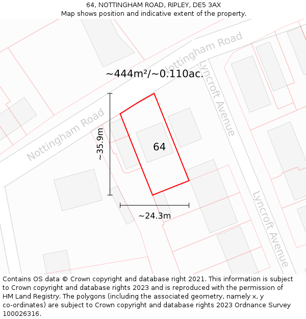 64, NOTTINGHAM ROAD, RIPLEY, DE5 3AX: Plot and title map