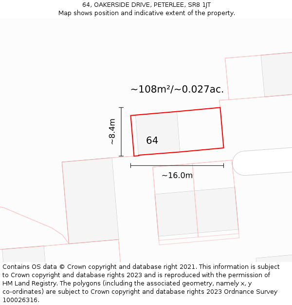 64, OAKERSIDE DRIVE, PETERLEE, SR8 1JT: Plot and title map
