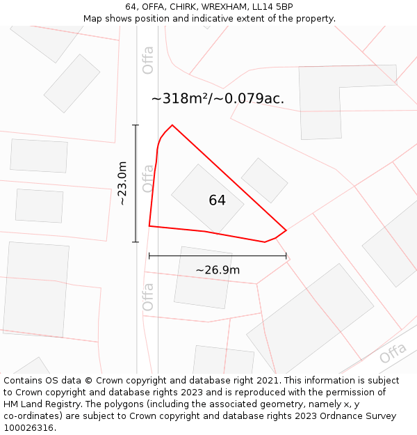 64, OFFA, CHIRK, WREXHAM, LL14 5BP: Plot and title map