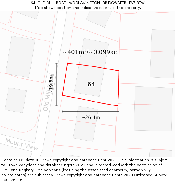 64, OLD MILL ROAD, WOOLAVINGTON, BRIDGWATER, TA7 8EW: Plot and title map