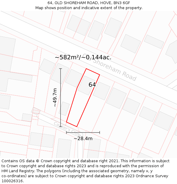 64, OLD SHOREHAM ROAD, HOVE, BN3 6GF: Plot and title map