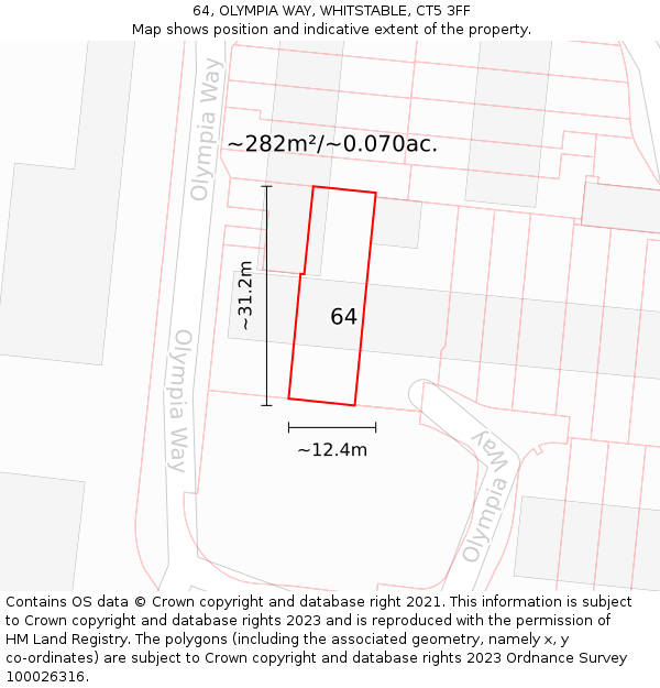 64, OLYMPIA WAY, WHITSTABLE, CT5 3FF: Plot and title map