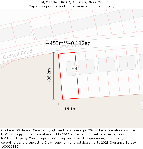 64, ORDSALL ROAD, RETFORD, DN22 7SL: Plot and title map