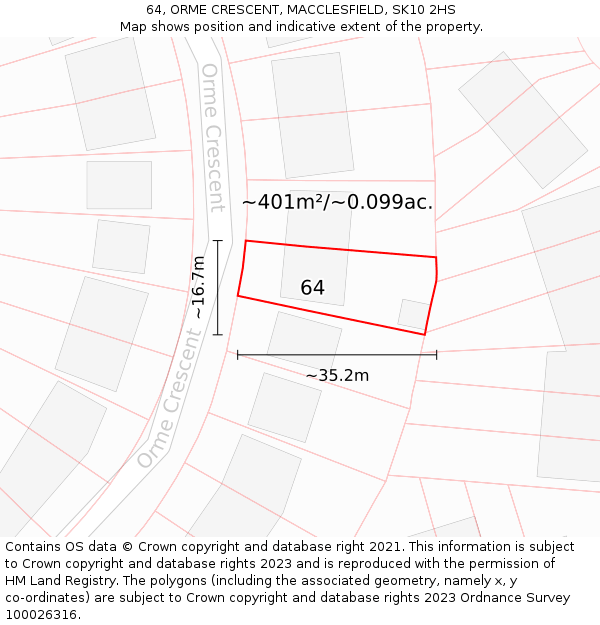 64, ORME CRESCENT, MACCLESFIELD, SK10 2HS: Plot and title map