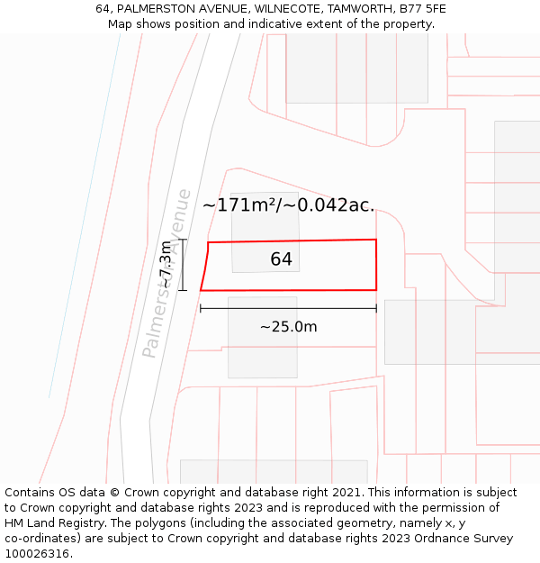 64, PALMERSTON AVENUE, WILNECOTE, TAMWORTH, B77 5FE: Plot and title map