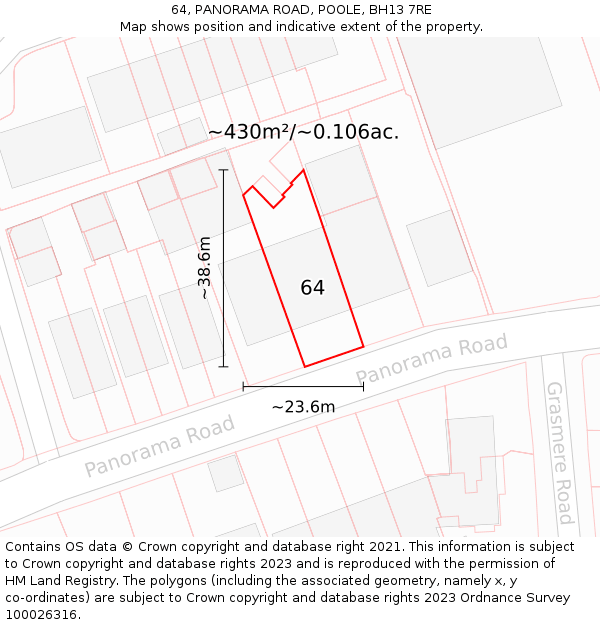 64, PANORAMA ROAD, POOLE, BH13 7RE: Plot and title map