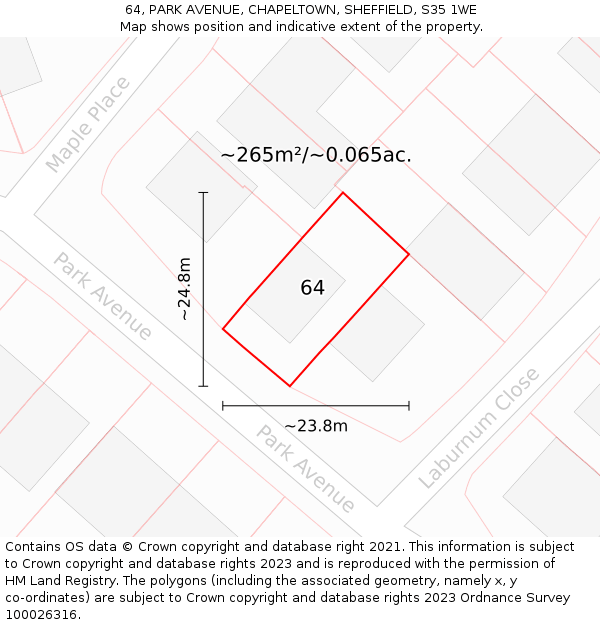 64, PARK AVENUE, CHAPELTOWN, SHEFFIELD, S35 1WE: Plot and title map