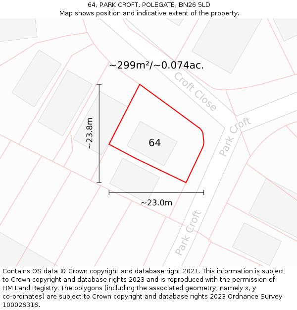 64, PARK CROFT, POLEGATE, BN26 5LD: Plot and title map