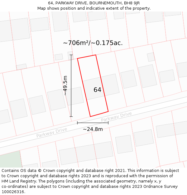 64, PARKWAY DRIVE, BOURNEMOUTH, BH8 9JR: Plot and title map