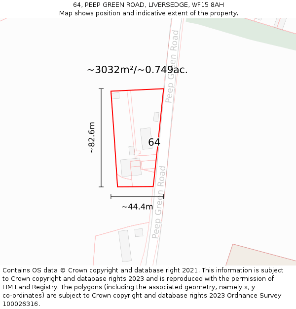 64, PEEP GREEN ROAD, LIVERSEDGE, WF15 8AH: Plot and title map