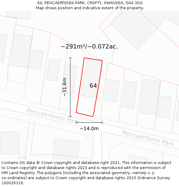64, PENCAERFENNI PARK, CROFTY, SWANSEA, SA4 3SG: Plot and title map