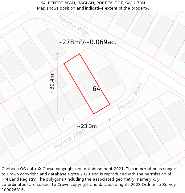 64, PENTRE AFAN, BAGLAN, PORT TALBOT, SA12 7RN: Plot and title map