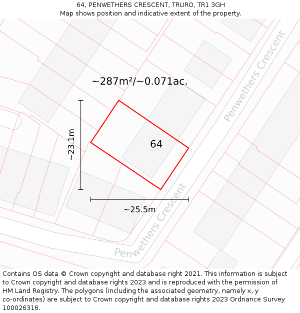 64, PENWETHERS CRESCENT, TRURO, TR1 3GH: Plot and title map