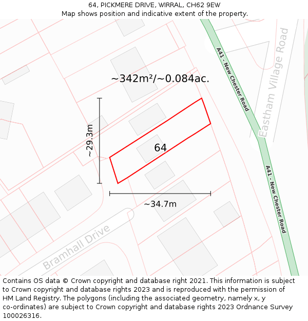 64, PICKMERE DRIVE, WIRRAL, CH62 9EW: Plot and title map