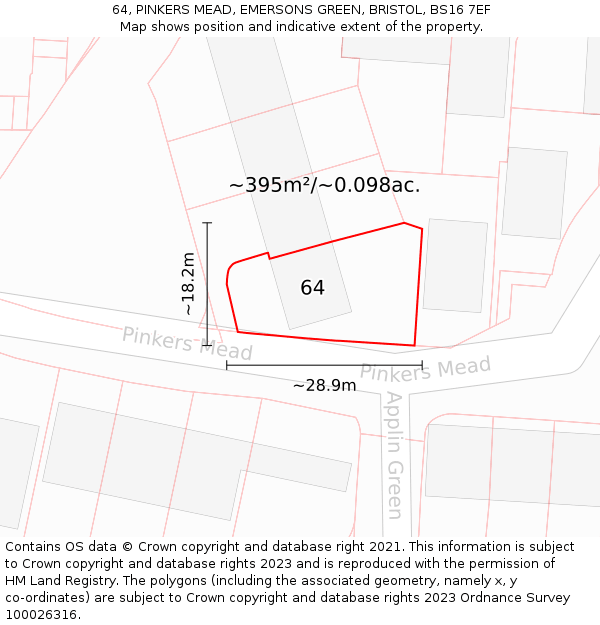 64, PINKERS MEAD, EMERSONS GREEN, BRISTOL, BS16 7EF: Plot and title map