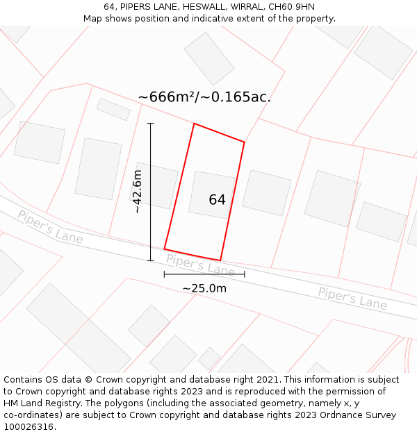 64, PIPERS LANE, HESWALL, WIRRAL, CH60 9HN: Plot and title map