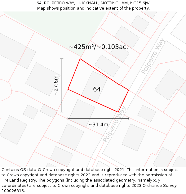 64, POLPERRO WAY, HUCKNALL, NOTTINGHAM, NG15 6JW: Plot and title map