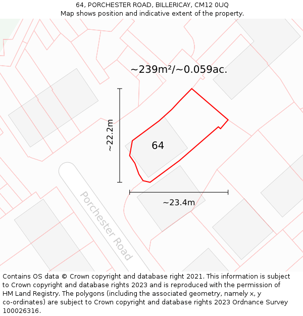 64, PORCHESTER ROAD, BILLERICAY, CM12 0UQ: Plot and title map