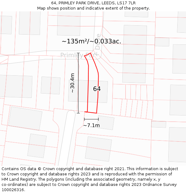 64, PRIMLEY PARK DRIVE, LEEDS, LS17 7LR: Plot and title map