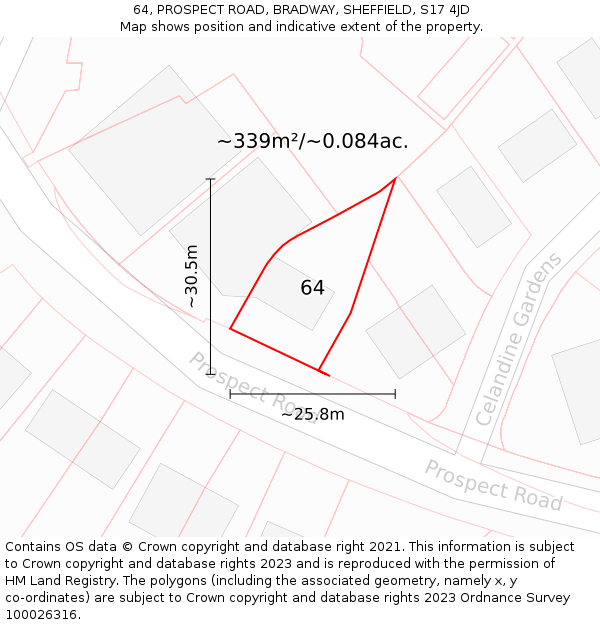 64, PROSPECT ROAD, BRADWAY, SHEFFIELD, S17 4JD: Plot and title map