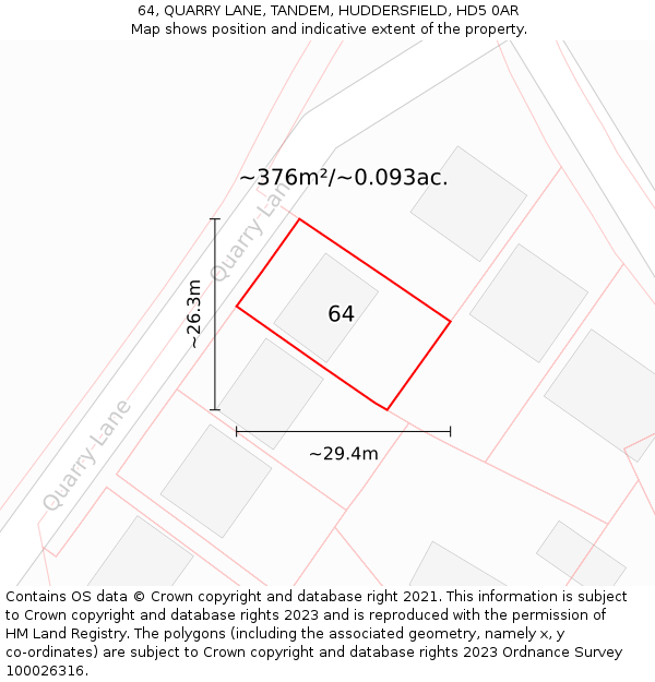 64, QUARRY LANE, TANDEM, HUDDERSFIELD, HD5 0AR: Plot and title map