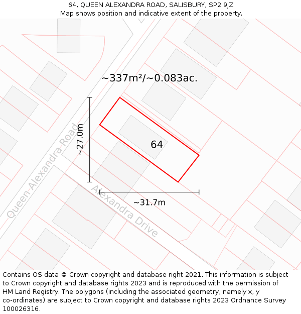 64, QUEEN ALEXANDRA ROAD, SALISBURY, SP2 9JZ: Plot and title map