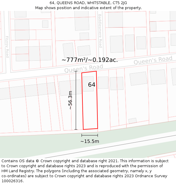 64, QUEENS ROAD, WHITSTABLE, CT5 2JG: Plot and title map