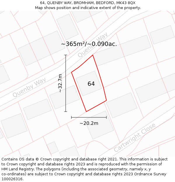 64, QUENBY WAY, BROMHAM, BEDFORD, MK43 8QX: Plot and title map