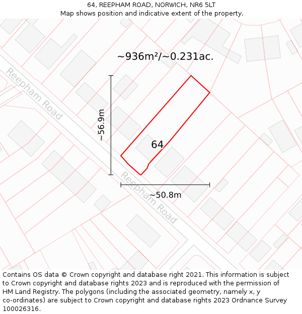 64, REEPHAM ROAD, NORWICH, NR6 5LT: Plot and title map