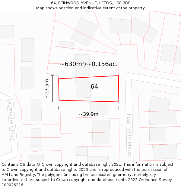 64, REINWOOD AVENUE, LEEDS, LS8 3DP: Plot and title map