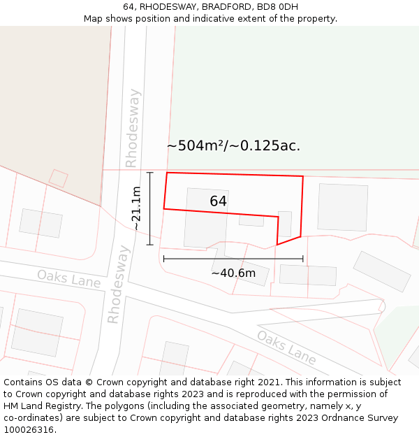 64, RHODESWAY, BRADFORD, BD8 0DH: Plot and title map