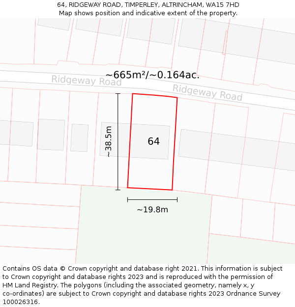 64, RIDGEWAY ROAD, TIMPERLEY, ALTRINCHAM, WA15 7HD: Plot and title map