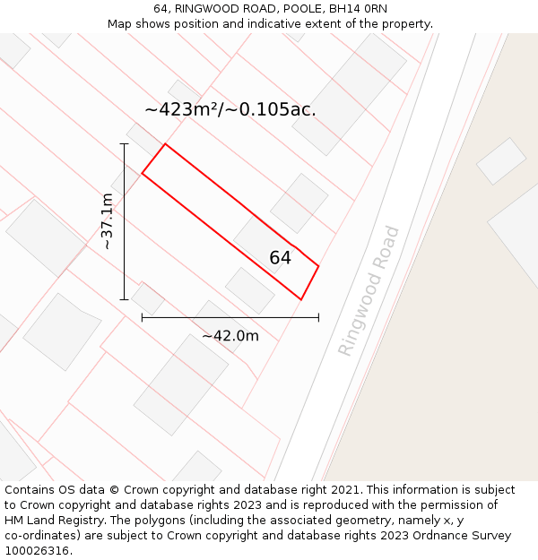 64, RINGWOOD ROAD, POOLE, BH14 0RN: Plot and title map