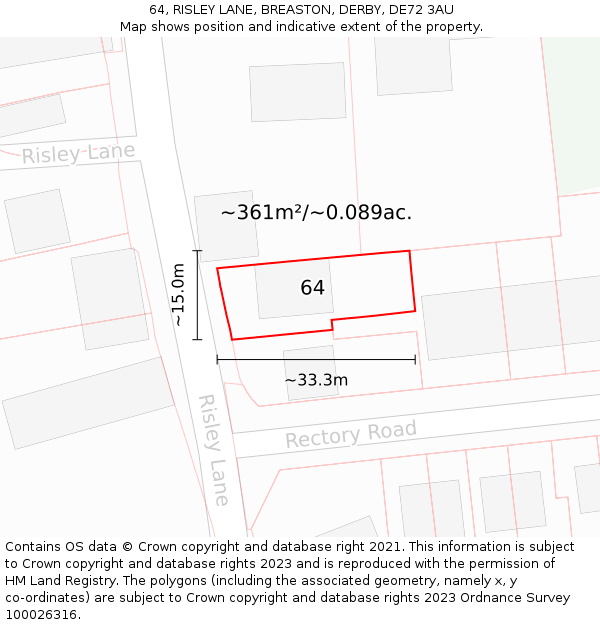 64, RISLEY LANE, BREASTON, DERBY, DE72 3AU: Plot and title map