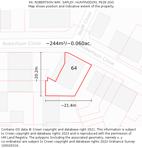 64, ROBERTSON WAY, SAPLEY, HUNTINGDON, PE28 2GG: Plot and title map