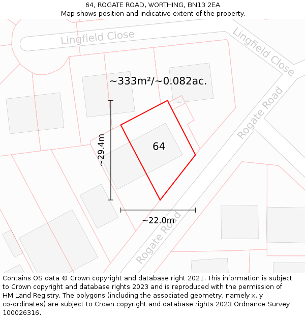64, ROGATE ROAD, WORTHING, BN13 2EA: Plot and title map