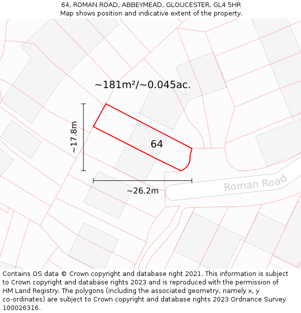64, ROMAN ROAD, ABBEYMEAD, GLOUCESTER, GL4 5HR: Plot and title map