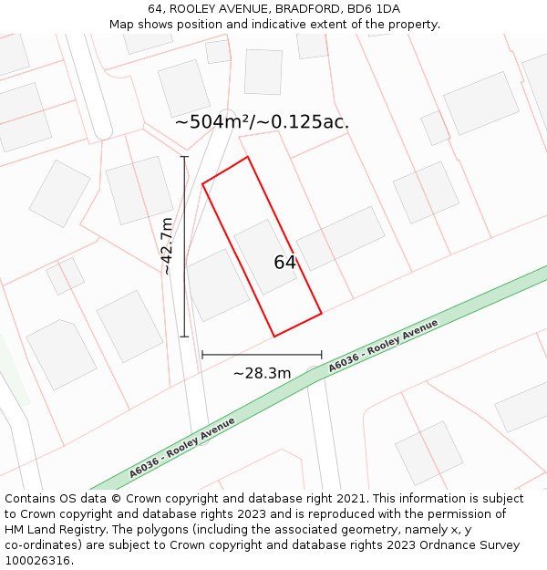 64, ROOLEY AVENUE, BRADFORD, BD6 1DA: Plot and title map
