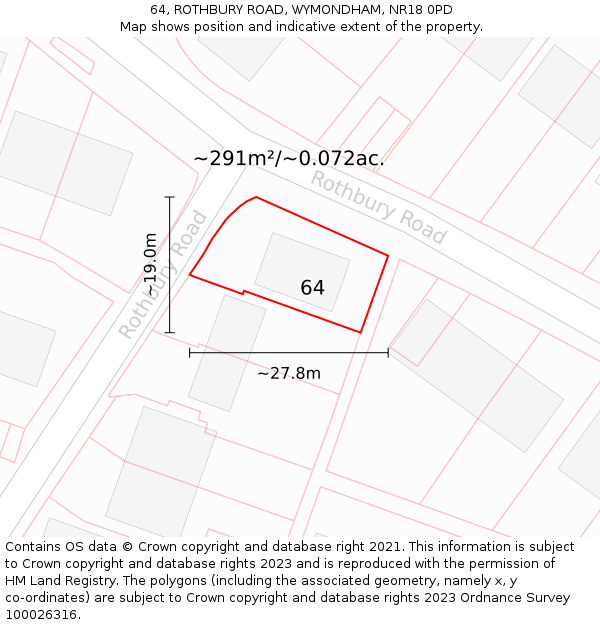 64, ROTHBURY ROAD, WYMONDHAM, NR18 0PD: Plot and title map