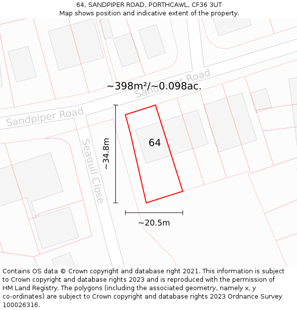 64, SANDPIPER ROAD, PORTHCAWL, CF36 3UT: Plot and title map