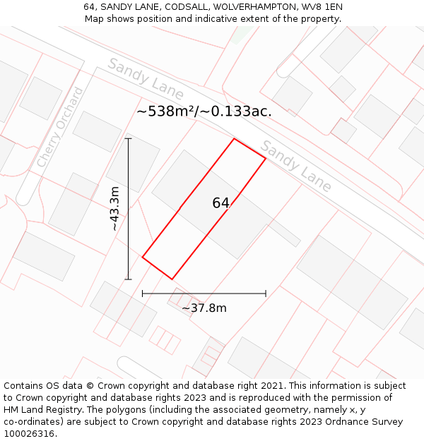 64, SANDY LANE, CODSALL, WOLVERHAMPTON, WV8 1EN: Plot and title map