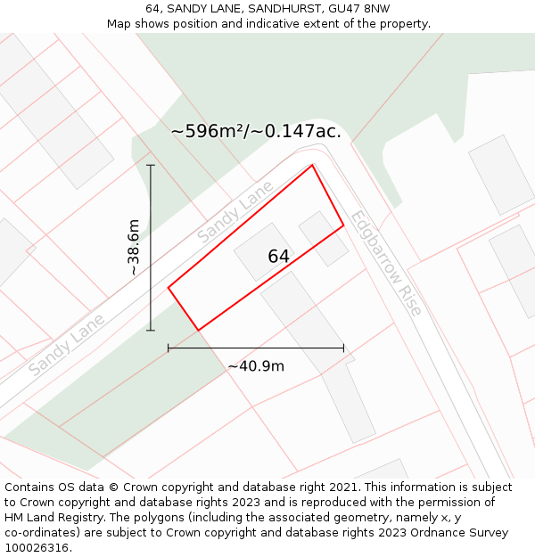 64, SANDY LANE, SANDHURST, GU47 8NW: Plot and title map